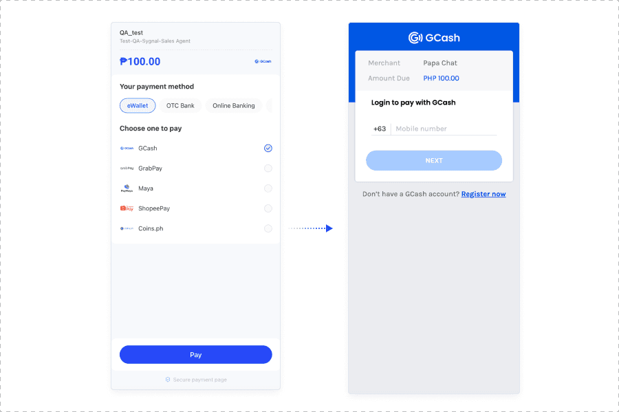 GCash の決済オプションとシームレスに連携する Waffo のチェックアウト画面。